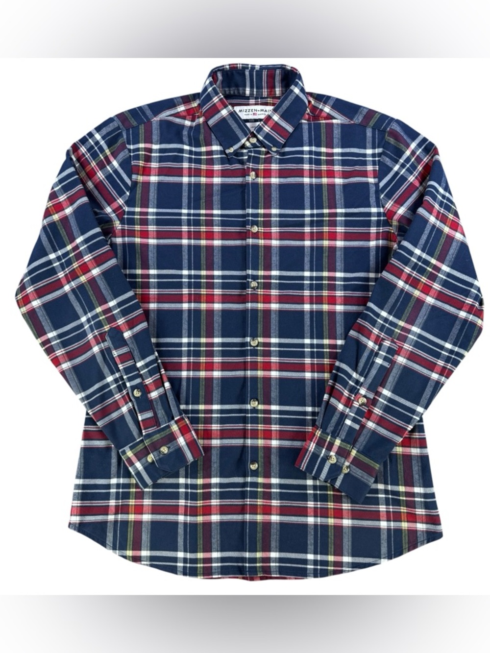 Mizzen+Main Redmond Flannel Long Sleeve Shirt Men’s L Trim Fit Navy & Red Plaid